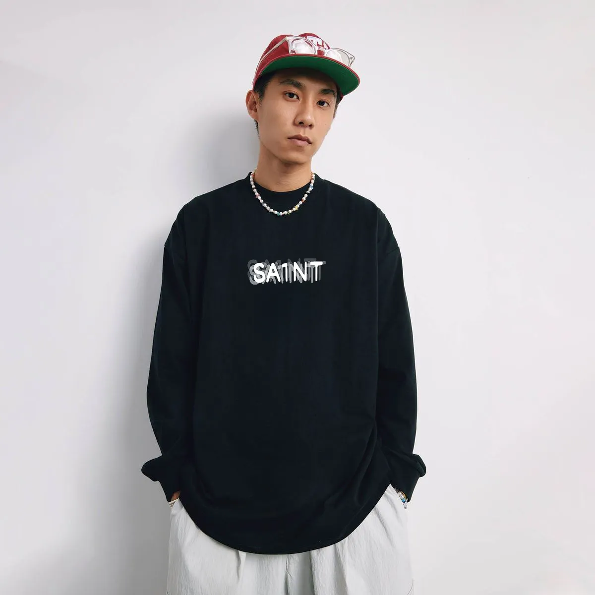 #SA76 SAINT pure cotton long-sleeved T P150 Color: Black Size: S-XL